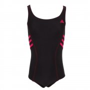 1 Piece 3 Stripe Girls Swimsuit Black and Pink