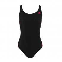 adidas 3 Stripe 1 Piece Women's Swimming Costume Black & Pink