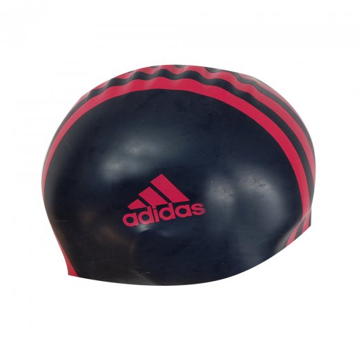 adidas 3 Stripe Silicone Swimming Cap Black and Pink