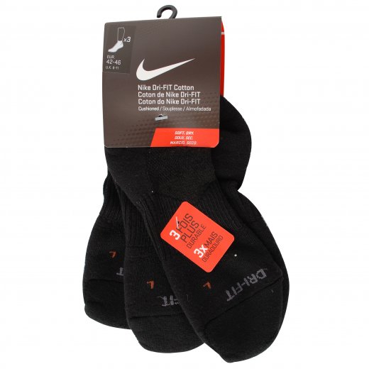 Nike 3 Pack Dri-Fit Cushion Quarter Socks Black