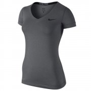 Nike Women's Pro V-Neck Short-Sleeve Shirt Grey