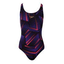 Speedo Allover Powerback Print 3 Swimsuit Black and Purple