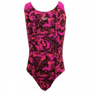 Speedo Girl's Allover Splashback Print Swimming Costume Black