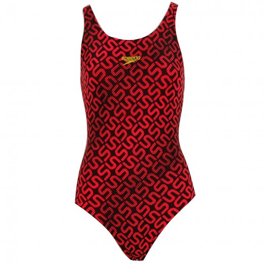 Speedo Monogram Allover Muscleback Women's Swimming Costume Dark Red