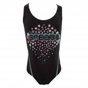 Speedo Monogram Muscleback Girl's Swimming Costume Black