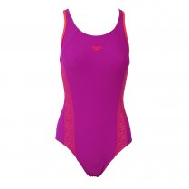 Speedo Monogram Muscleback Girl's Swimming Costume Purple