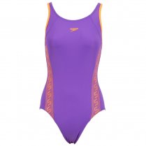 Speedo Monogram Muscleback Girl's Swimming Costume Purple 