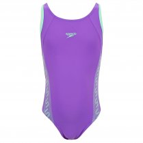 Speedo Monogram Muscleback Girl's Swimming Costume Purple