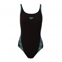 Speedo Monogram Muscleback Swimsuit Black and Green