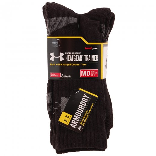 Under Armour HeatGear Crew 3 Packs Socks Black